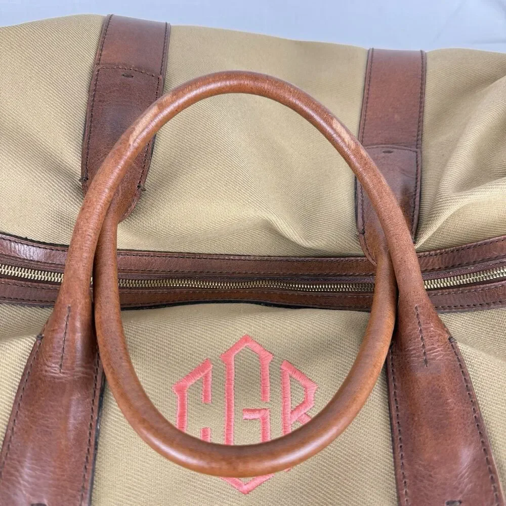 Polo Ralph Lauren Duffle Bag Safari XL Tan Cognac Canvas Leather  (23 x 12 x 10)